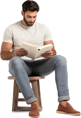Author reading a book